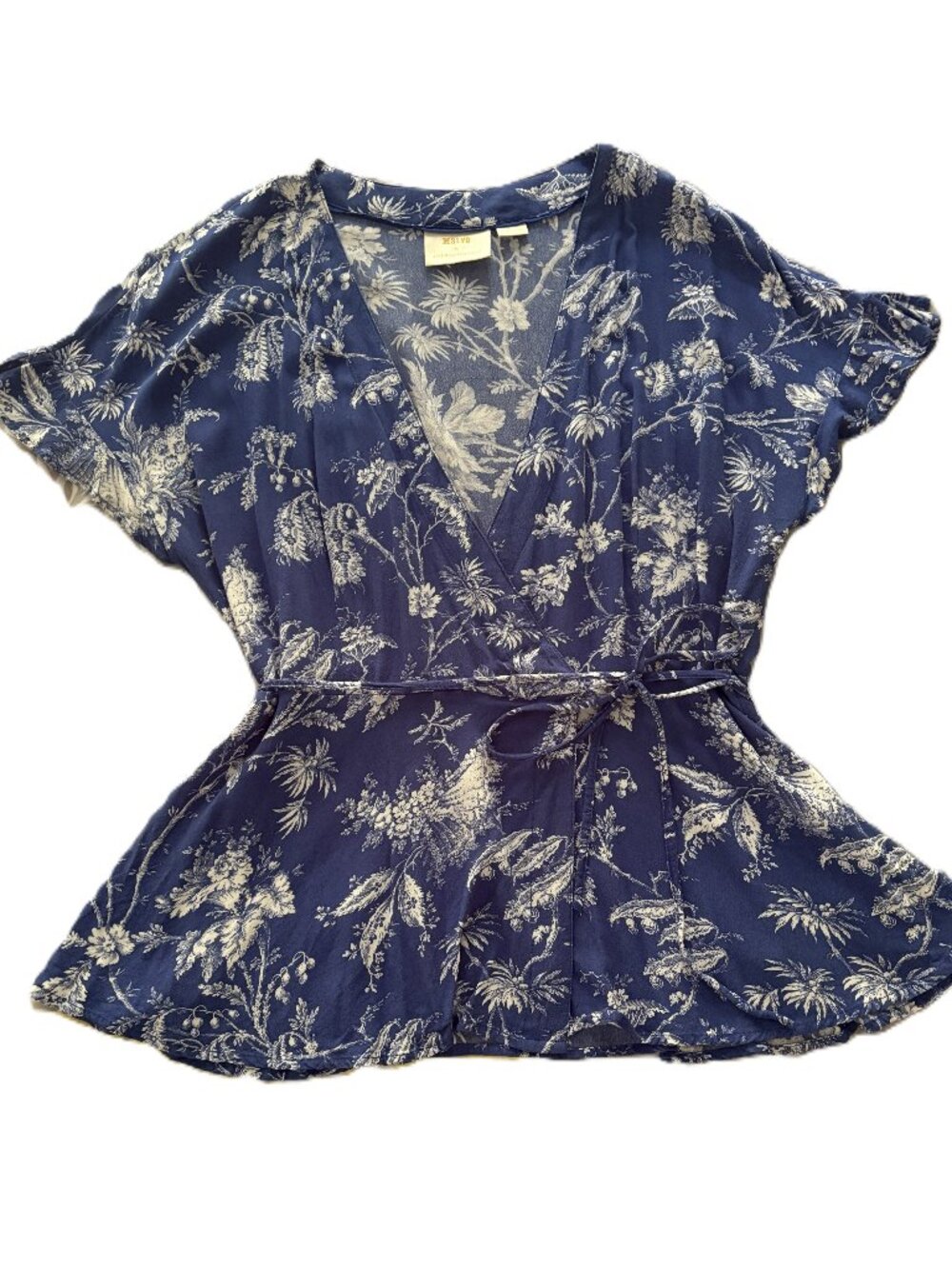Maeve by Anthropologie blue and white wrap blouse, size 12 US